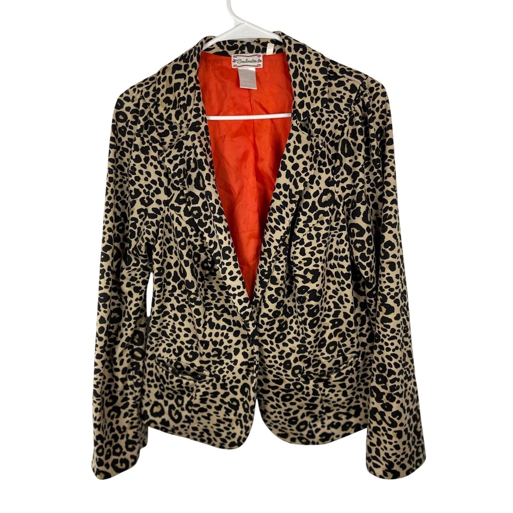 Soulmates Leopard Animal Print Blazer Womens 1X Orange Lined Jacket‎